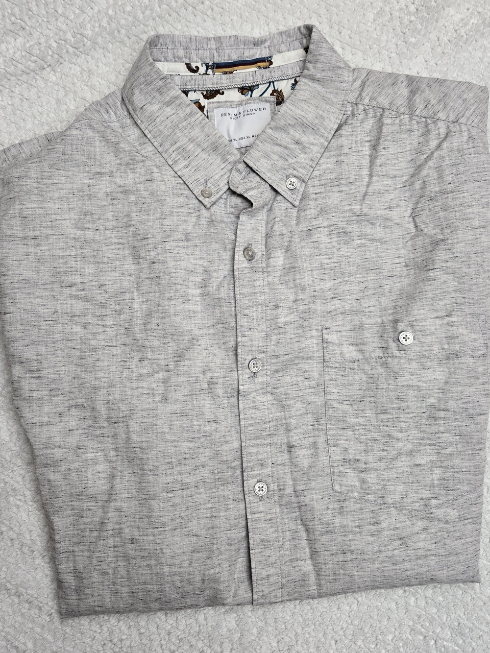 Denim & Flower Men's Heather Gray Button-Down Casual Shirt Xl RICKY SINGH